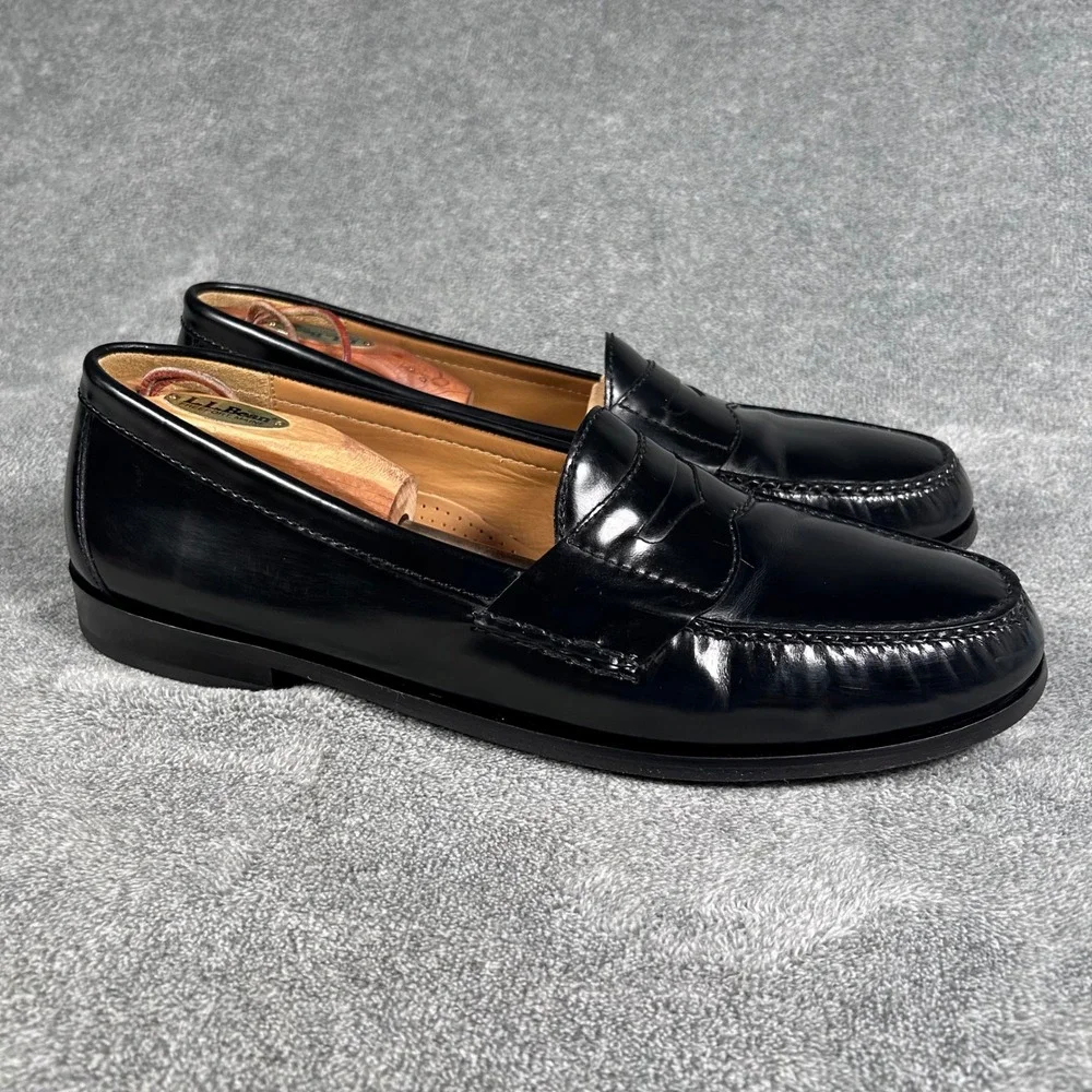 Cole Haan Penny Loafers Black Leather Moc Toe Slip On Dress Shoes Mens 13D 03503